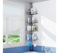 PKBD Etagere Douche Telescopique Sans Percage, Hauteur Réglable de 58,5 à 317,5 cm, Étagère d'angle Douche Avec 4 Paniers, Noir