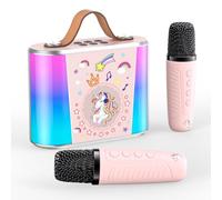 PKBD Kids Karaoke Machine,Haut-Parleur Bluetooth Portable avec 2 Microphones,Cadeaux pour 3-18 Ans Enfants Garçons Filles Familles Fête d'anniversaire (Rose)