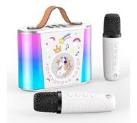 PKBD Kids Karaoke Machine,Haut-Parleur Bluetooth Portable avec 2 Microphones,Cadeaux pour 3-18 Ans Enfants Garçons Filles Familles Fête d'anniversaire (Blanc)