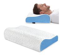 PKBD Oreiller Memoire Forme, Oreiller Ergonomique Cervical, Oreiller Cervical pour Douleur de Cou et d’Épaules, 2 Hauteur Oreiller Ergonomique pour Dorsale, Ventrale et Latérale, Blanc-Bleu
