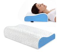 PKBD Oreiller Mousse Mémoire, 2 Hauteurs Ergonomique, Blanc-Bleu