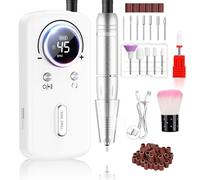 PKBD Perceuse à ongles portable professionnelle 45000 tr/min pour ongles en acrylique et gel, limes à ongles électriques rechargeables avec 11 embouts et écran LCD pour salon, maison et bricolage
