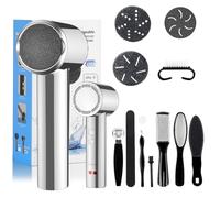 PKBD Rapeuse Pieds Electrique,14 en 1 Kit de Pédicure Professionnel Anti-callosités,Râpe à Pieds Étanche Portable pour Peau Morte Moteur Super Puissant Rechargeable 3 Têtes Rouleaux, Argent