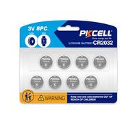 PKCELL CR 2032 Lot de 8 piles CR2032 au lithium 3 V