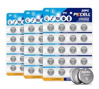PKCELL Lot de 60 piles bouton CR2032 au lithium 3,0 V 210 mAh pour clés de voiture, petite télécommande, balance