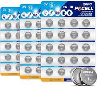 PKCELL Lot de 60 piles CR2032 au lithium 3 V, idéales pour les clés de voiture et les balances