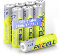 PKCELL NIMH Lot de 8 piles AA 2100 mAh, 1,2 V rechargeables AA à faible auto-décharge, haute capacité et batterie préchargée pour lampes solaires extérieures, lampes de poche