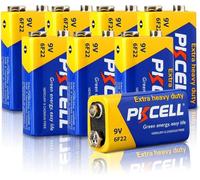 PKCELL Piles 9V 6F22 Carré Rectangulaire Longue Durée - Lot de 8