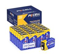 PKCELL Piles 9V PP3/6F22 Carrées Fiables de 9 V - Lot de 24