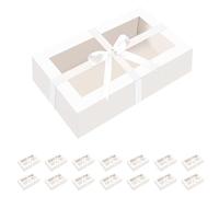 PKGMAGIC 15 Boites Macarons avec Fenetre pour 12 Macarons, Blanc | 18,54x10,67x4,83 CM, avec Ruban, Boite Emballage pour Macaron, pour Anniversaires, Saint-Valentin, Réunions Familiales