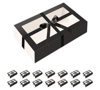 PKGMAGIC 15 Boites Macarons avec Fenetre pour 12 Macarons, Noir | 18,54x10,67x4,83 CM, avec Ruban, Boite Emballage pour Macaron, pour Anniversaires, Saint-Valentin, Réunions Familiales