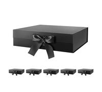 PKGMAGIC 6 Grande Boîtes Cadeaux avec Ruban 35,6 x 24,1 x 11,4 CM,Boîtes Cadeaux Vide, Boîtes Cadeaux Noir avec Couvercle, Boîtes Cadeaux pour Anniversaire,Mariage,Fête des Pères(Brillant)