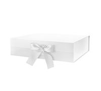 PKGMAGIC Grande Boîte Cadeau avec Ruban 35,6 x 24,1 x 11,4 CM,Boîte Cadeau Vide,Boîte Cadeau Blanche avec Couvercle, Boîte de Demande en Mariage pour Demoiselle D'honneu(Brillant)