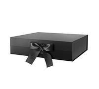 PKGMAGIC Grande Boîte Cadeau avec Ruban 35,6 x 24,1 x 11,4 CM, Boîte Cadeau Vide, Boîte Cadeau Noir avec Couvercle, Boîte Cadeau pour Cadeaux,Anniversaire,Mariage,Fête des Pères (Noir Brillant)