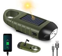 PKKP Lampe de poche rechargeable à manivelle, lampe de poche solaire LED avec batterie externe, lampe de poche dynamo rechargeable par USB avec boucle de randonnée, lampe de poche à manivelle pour