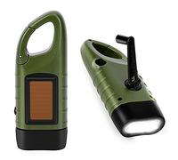 PKKP Lot de 2 lampes de poche à manivelle solaires LED d'urgence avec boucle de randonnée, dynamo lampe de poche à manivelle rechargeable pour camping, extérieur, escalade, randonnée (vert armée)