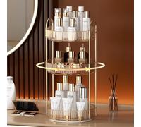 PKKP Organisateur de maquillage rotatif à 360° - 3 étages - Organiseur de parfum - 23 x 47 cm - Amovible - Pour coiffeuse, salle de bain, chambre à coucher, cuisine - Doré