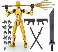 PKKP T13 Figurine d'action déjà montée, impression 3D de figurines mobiles, figurine d'action Titan 13 avec 6 armes, 6 paires de mains, figurine d'action robot Lucky 13, décoration de bureau (doré)