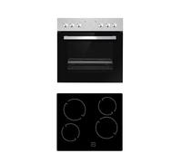 PKM Kit de cuisinière encastrable EHS4IX - Classe d'efficacité énergétique A - Plaque de cuisson vitrocéramique 59 cm - 65 litres - Couvercle en acier inoxydable - 5 fonctions de four