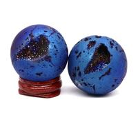PKNVKZIDK Beautiful Color electroplated Agate Crystal Ball Egg Witchcraft Home Decoration (Color : Blue Plating, Size 1pcs)