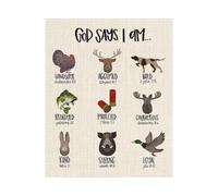 PKNVKZIDK Cute Animal Bible Verse, God Says I Am Declaration for Faith Development, Soft Color Christian Art Print for Nursery, Girls Boys Baptism Gift Unframed,12x18inch(30x45cm)