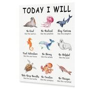 PKNVKZIDK Today I Will Be Kind Like the Walrus Canvas - Ocean Animals Inspirational Wall-Art with Affirmations for 's Room, Playroom and Nursery Decor Framed,12x18inch(30x45cm)