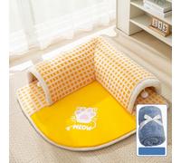 PKRANZYHKAL Lit pour Chat - Lit Confortable pour Chat et Sac de Couchage pour Chat d'intérieur, lit pour Chaton avec Design Tunnel, Zone de Jeu et de Sommeil Multi-entrées, Jaune +