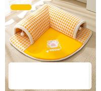 PKRANZYHKAL Lit pour chat - Lit confortable pour chat et sac de couchage pour chat d'intérieur - Lit pour chaton avec tunnel - Zone de jeu et de sommeil multi-entrées - Peluche douce (jaune, taille S