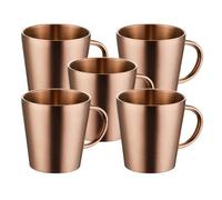 PKRANZYHKAL Tasse Inox Mug Café Double Paroi | Gobelet Inox Moderne | Tasse Escalade en Métal | Idéal pour Boissons Chaudes et Froides,RECTILINEAR,HANDLE,ROSE GOLD,260ml,Set of 5