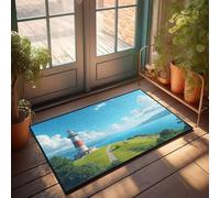 PKRD Paillasson d'extérieur amusant « A Lighthouse Stands On A Grassy Hill Overlooking The Ocean ». Paillasson décoratif pour homme - Panneau de bienvenue pour porte d'entrée (40 x 60 cm)