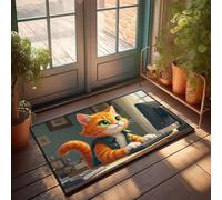 PKRD Paillasson d'intérieur avec chat tapant sur un clavier d'ordinateur, tapis d'intérieur (65 x 90 cm)