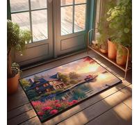 PKRD Tapis de bienvenue pour porte d'entrée à l'extérieur d'une maison sereine au bord du lac avec fleurs vibrantes en fleurs. Paillasson extérieur (50 x 80 cm)