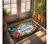 PKRD Tapis de bienvenue pour porte d'entrée extérieure Bienvenue dans notre maison colorée! Paillasson de ferme, paillasson d'extérieur (50 x 80 cm)