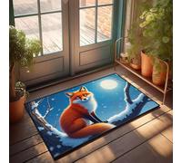 PKRD Tapis de bienvenue pour salle de classe, un renard assis sur une branche enneigée sous une pleine lune. Paillasson de maison de ferme, paillasson de bienvenue d'automne (65 x 90 cm)