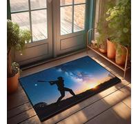 PKRD Tapis de porche à couches silhouette d'un joueur de baseball contre un ciel étoilé. Paillasson décoratif pour homme, grotte, tapis de bienvenue pour porte d'entrée d'intérieur (50 x 80 cm)