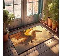 PKRD Tapis de porte d'entrée pour extérieur, motif dragon doré qui vole à travers le ciel. Paillasson pour chambre à coucher, articles de sport, décoration de bar (65 x 90 cm)