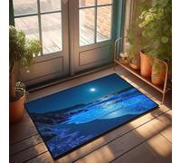 PKRD Tapis pour chaussures par Door - Plage au clair de lune avec vagues bleues lumineuses - Paillasson de printemps - Décoration de bar Tiki (50 x 80 cm)