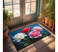 PKRD Tapis pour chaussures par Door - Quatre pivoines colorées en blanc, rouge, rose et clair - Tapis d'extérieur pour décoration de bar Tiki (50 x 80 cm)