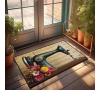 PKRD Tapis pour chaussures par Door Vintage Machine à coudre avec fleurs Paillasson Printemps extérieur Tapis Tiki Bar Décorations (40 x 60 cm)