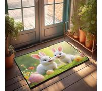 PKRD Tapis pour chaussures par porte Deux adorables lapins blancs dans un jardin coloré. Paillasson Printemps Tapis d'extérieur Tiki Bar Décorations (65 x 90 cm)