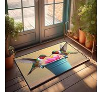 PKRD Tapis pour chaussures par porte Deux colibris se nourrissant d'une fleur rose. Paillasson Printemps extérieur Tapis Tiki Bar Décorations (50 x 80 cm)