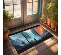PKRD Tapis pour chaussures par porte - Éruption volcanique, cascade, paysage montagneux - Paillasson printanier - Décoration de bar Tiki (50 x 80 cm)