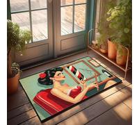 PKRD Tapis pour chaussures par porte Une femme dans une robe rouge tenant des ciseaux. Paillasson Printemps Tapis d'extérieur Tiki Bar Décorations (40 x 60 cm)