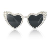PKRFCJ Lunettes de soleil en forme de cœur blanc, accessoires de mariage avec perle rétro et mignonne, convient pour mariage, enterrement de vie de jeune fille, cadeaux peuvent être utilisés par les
