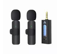 PKST K35 Double récepteur auxiliaire (2 micros, 1 entrée) sans fil col cravate micro cravate micro plug & play pour vlogging interview streaming en direct You-tubers avec haut-parleurs BT, appareil