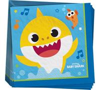 amscan- Baby Shark Luncheon Paper Napkins-16 Pcs Lot de 16 Serviettes en Papier Motif Requin, 512527, Orange, 33 cm