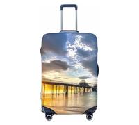 PKTTECRFPK Housse de protection pour valise, motif pont de plage, nuages, coucher de soleil, housse de protection pour valise, housse de protection élastique lavable pour valises de 45,7 à 81,3 cm, 3D