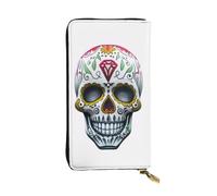 PKTTECRFPK Long portefeuille élégant en cuir synthétique avec motif tête de mort florale pour homme et femme - Long portefeuille avec fermeture éclair, étui pour téléphone, cartes de crédit et pièces