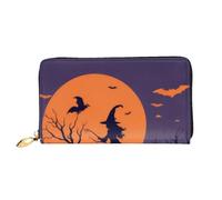 PKTTECRFPK Long portefeuille élégant en cuir synthétique pour Halloween sorcière volante pour homme et femme - Long portefeuille avec fermeture éclair, étui de téléphone, cartes de crédit et rangement