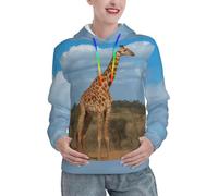 PKTTECRFPK Sweat à capuche décontracté à manches longues pour femme Girafe sous l'arbre en Afrique Impression 3D Décontracté Coupe ample Pull à capuche avec grande poche - Mode automne et hiver, 3D, L